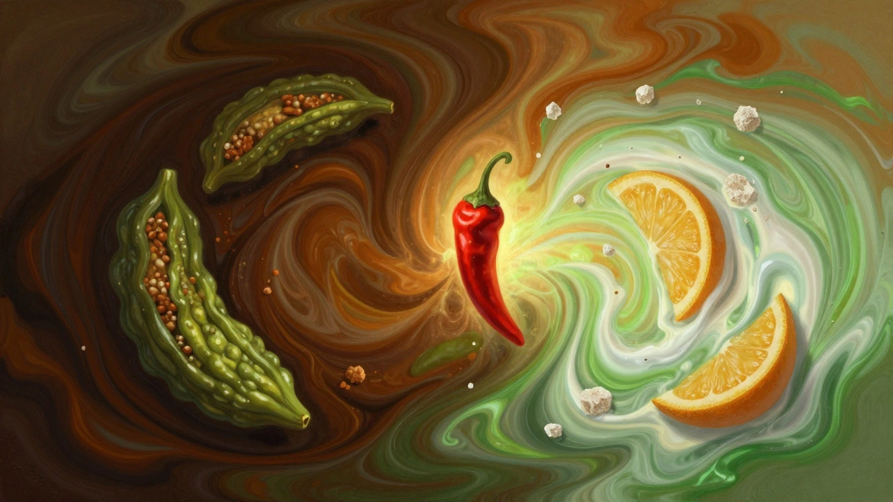 Bitter chutney transforming into balanced flavors with sugar, yogurt, and citrus.