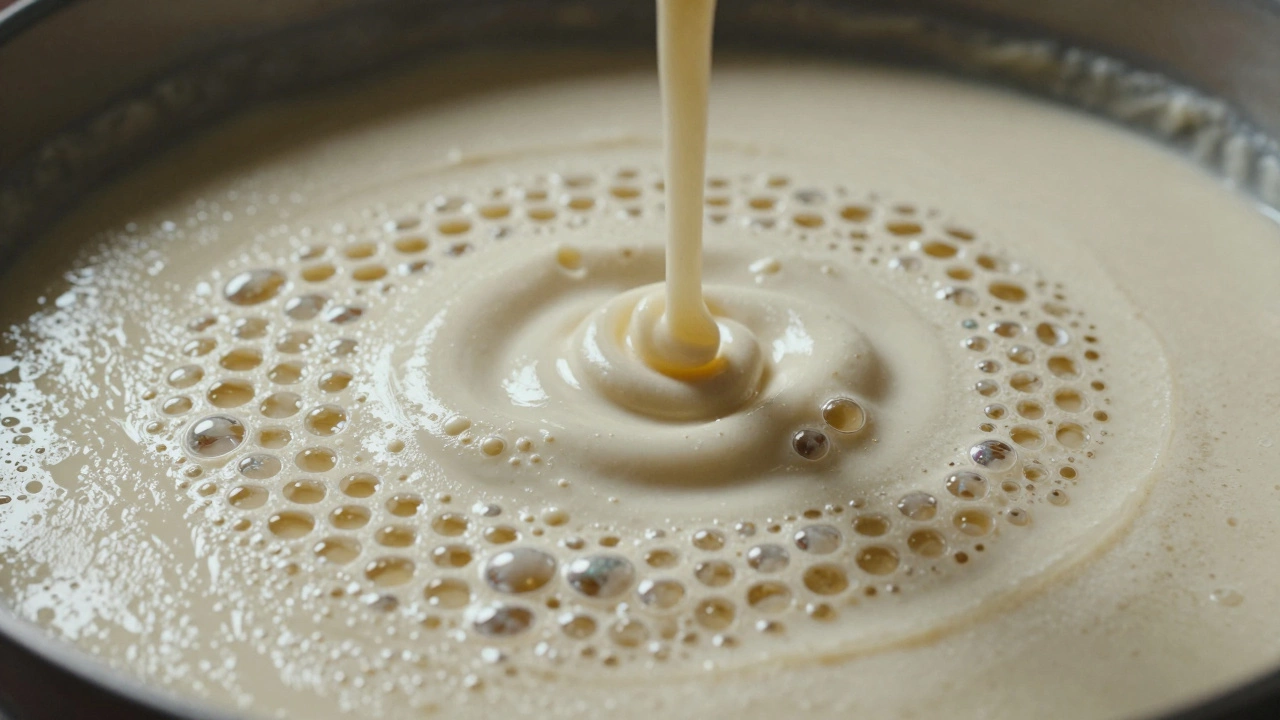 Macro view of air bubbles in fermented dosa batter