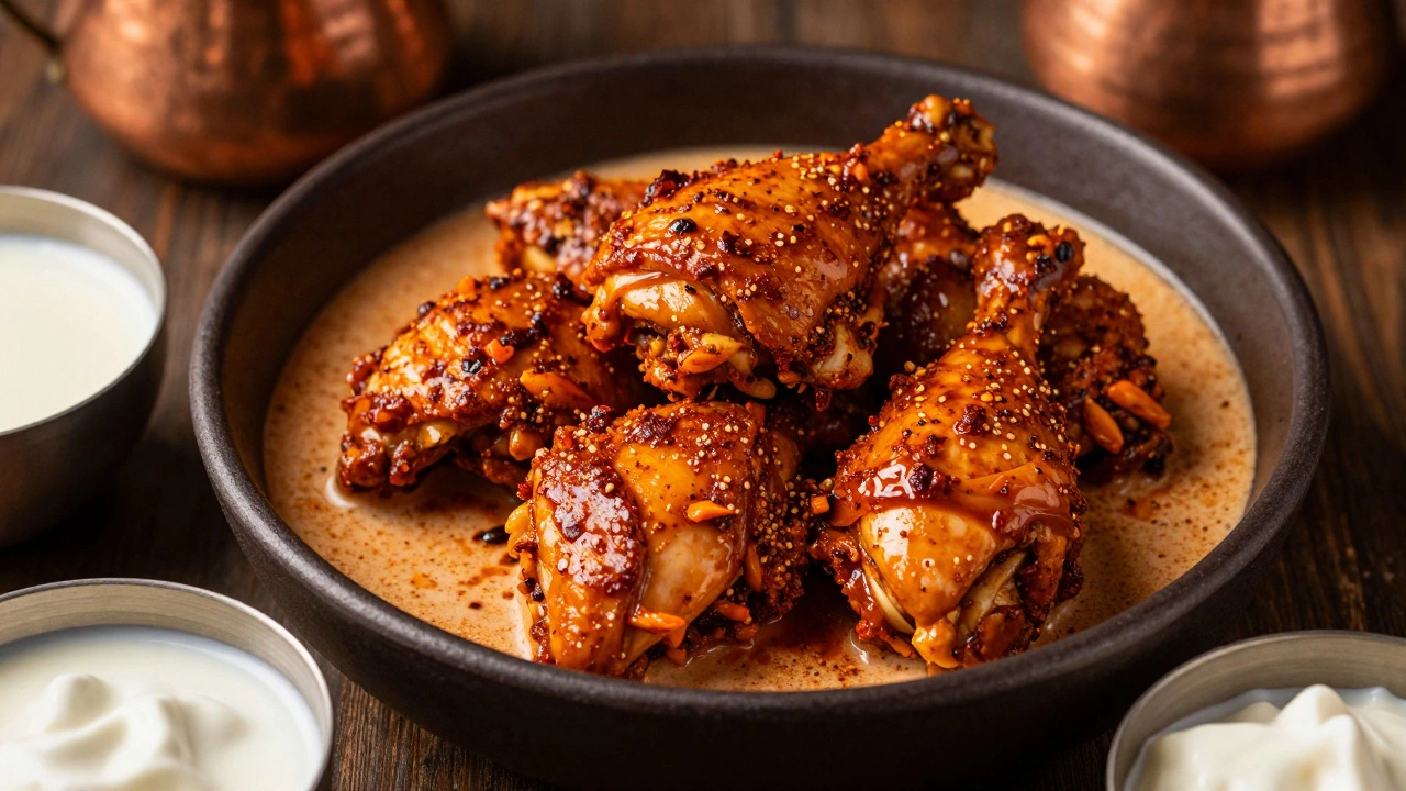Marinated tandoori chicken pieces ready for cooking