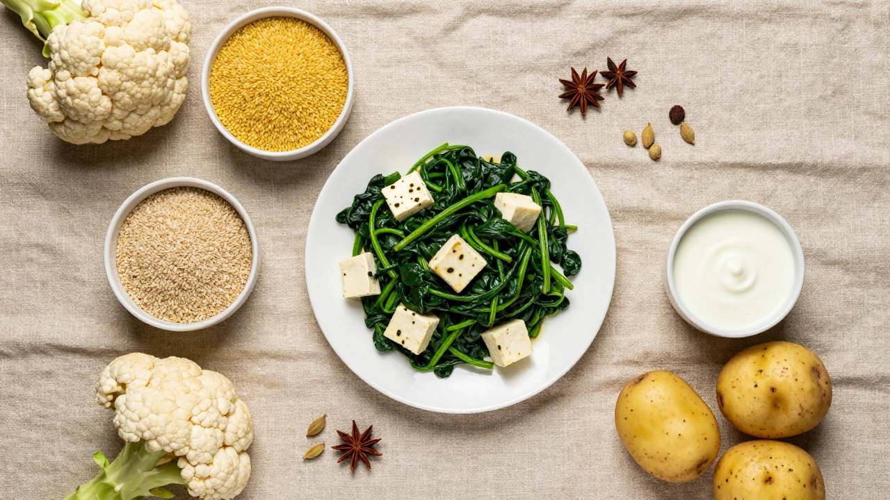Arrangement of nutritious Indian grains and greens