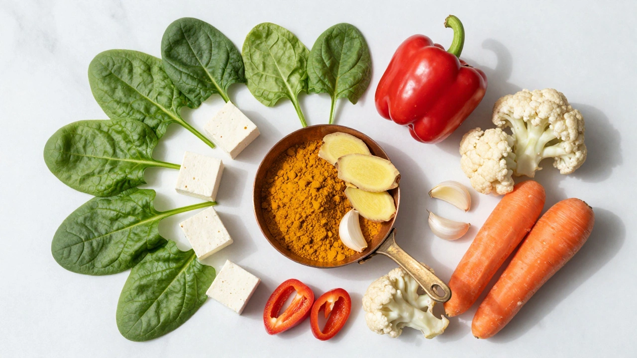 Fresh vegetables and spices for low-calorie Indian curries