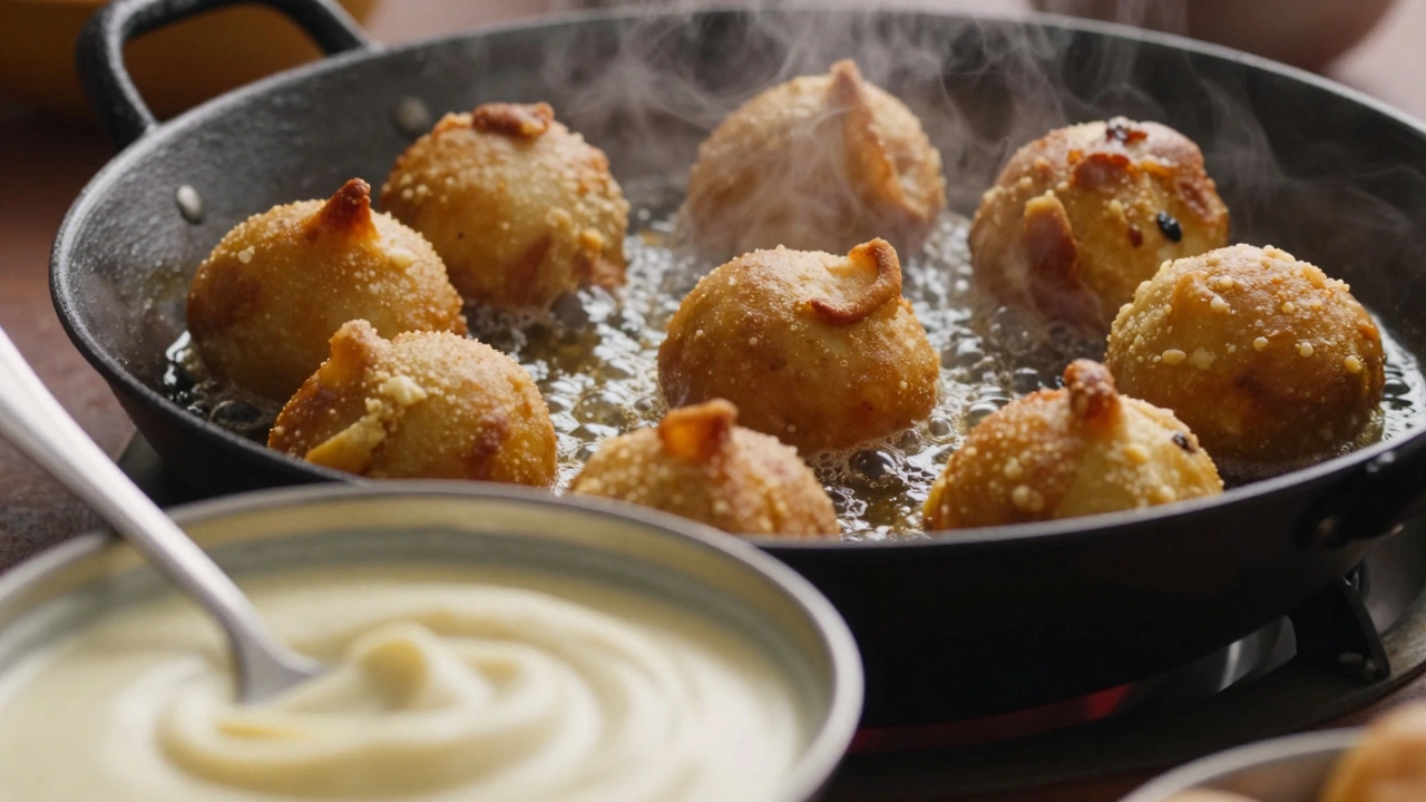 Golden medu vadas frying in hot oil