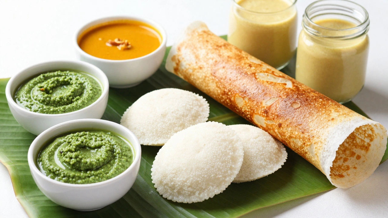 Healthy Indian breakfast with idli and dosa