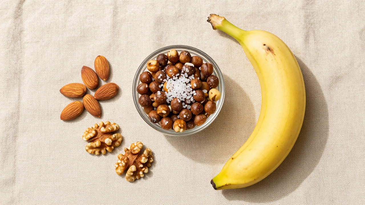 Roasted makhana, almonds, walnuts, and banana