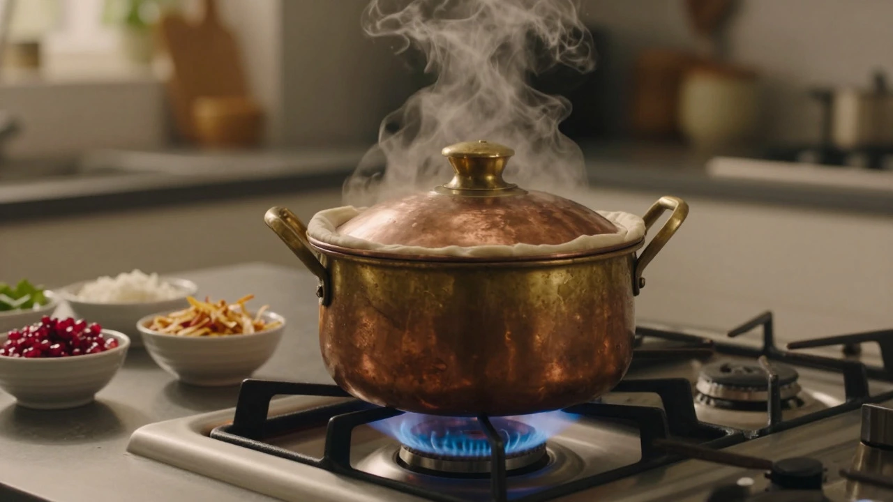 Sealed pot cooking biryani on low heat
