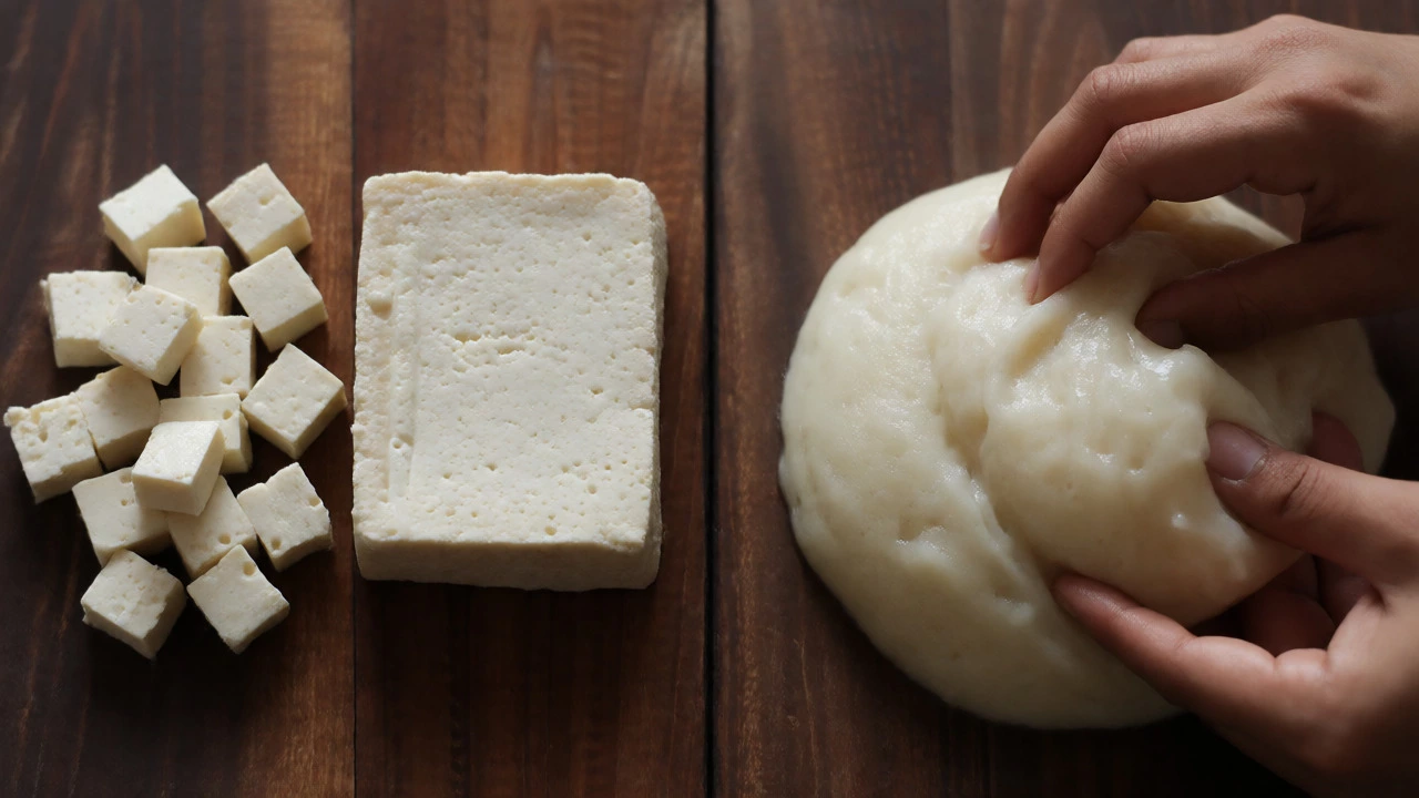 Comparison of firm pressed paneer block and soft wet chena